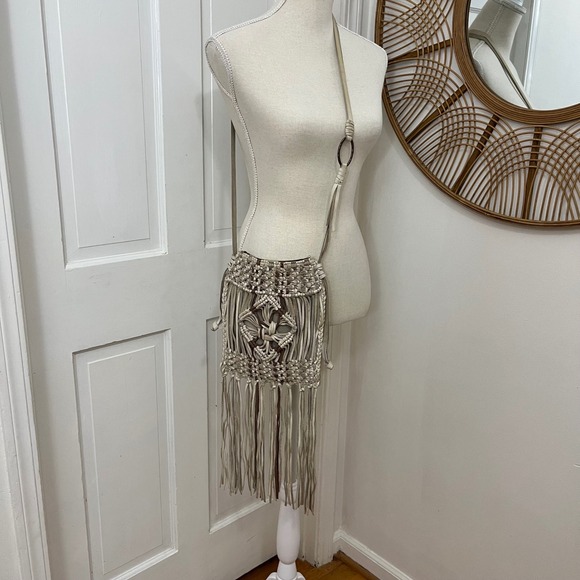 Lucky Brand Handbags - Lucky Brand Fringed Macrame Leather Crossbody Bag Boho Western Festival Hippie